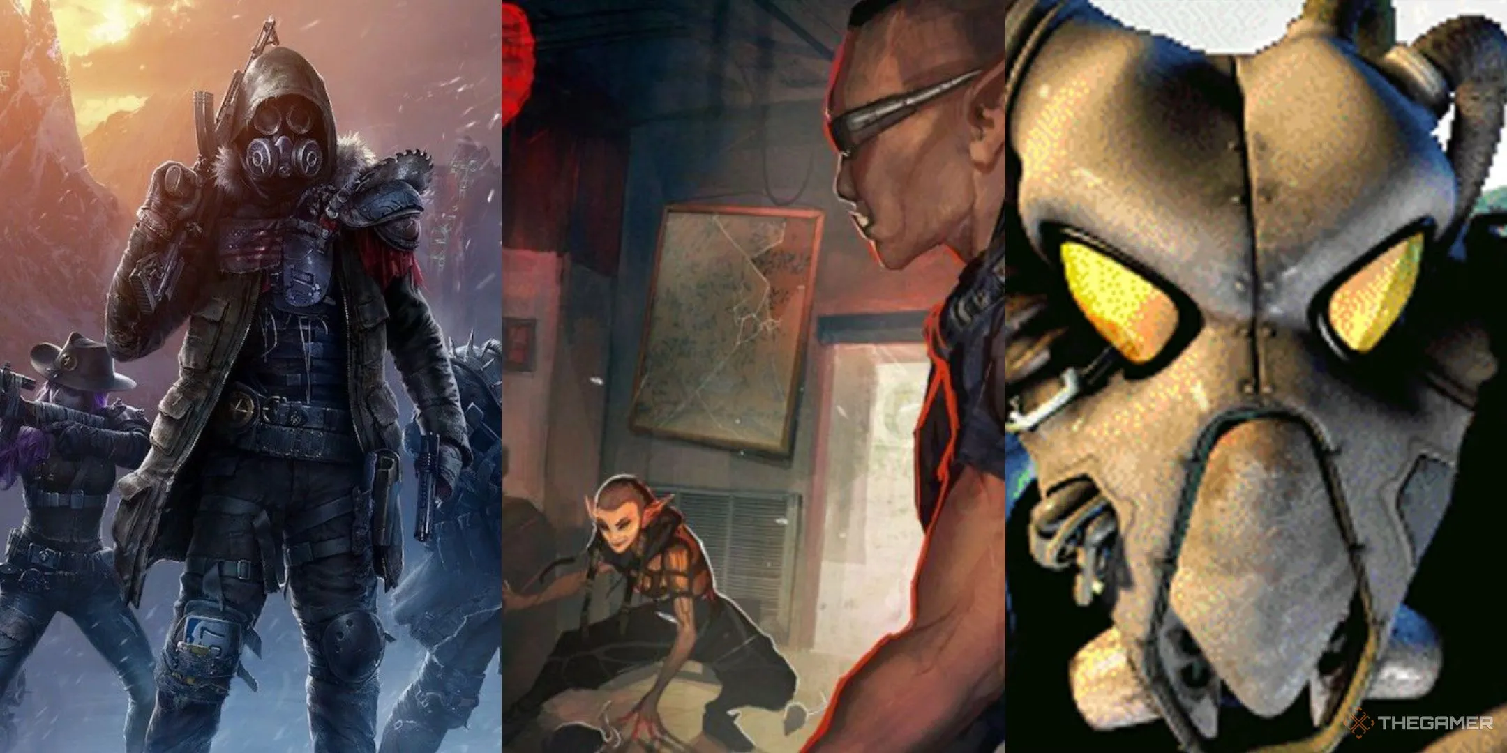 Tác phẩm nghệ thuật bìa của các game RPG kinh điển như Wasteland 3, Shadowrun: Hong Kong và Fallout 2, đại diện cho dòng game nhập vai phương Tây.