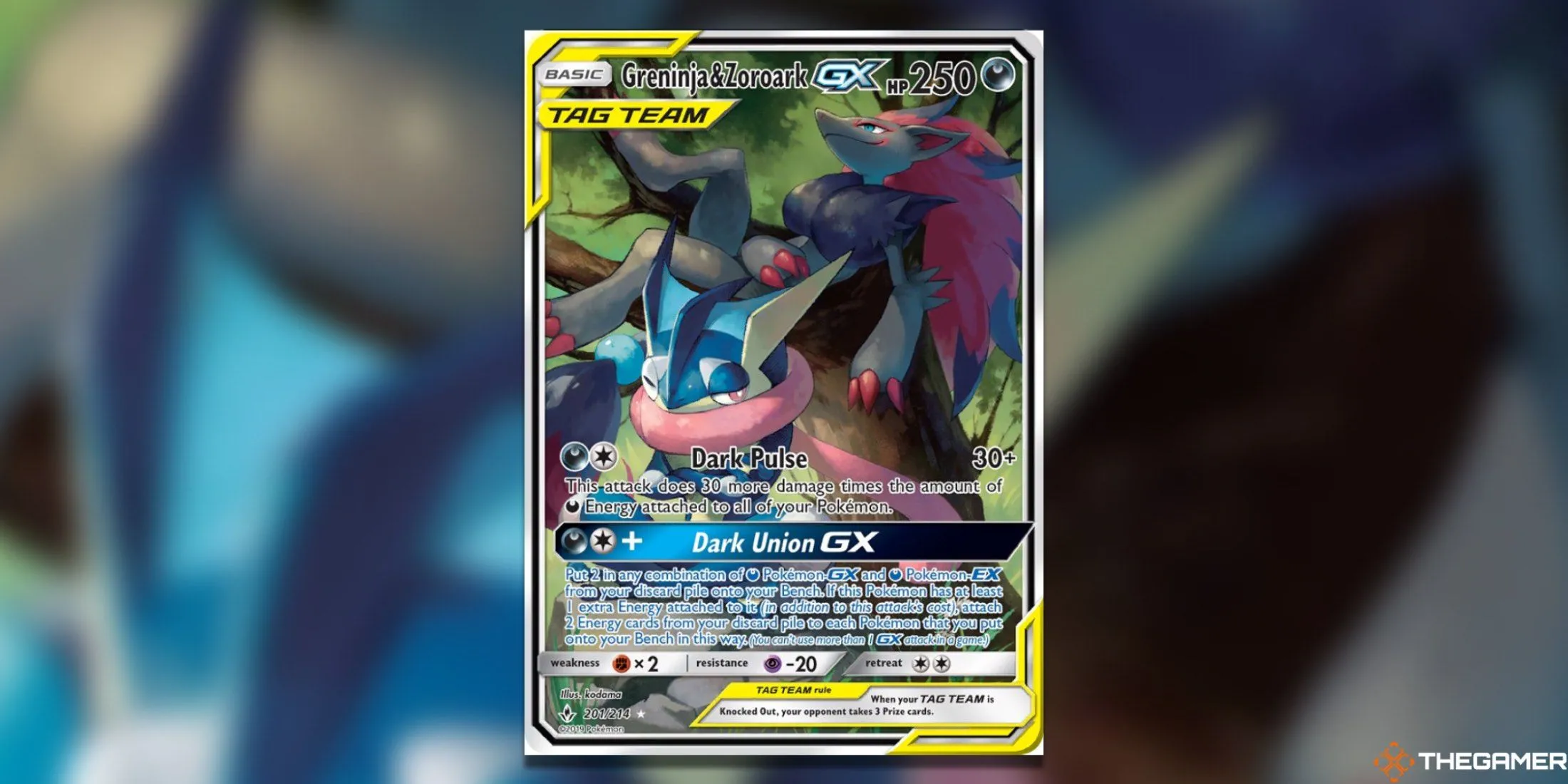 Thẻ bài Greninja &amp; Zoroark GX (Alternate Full Art) từ bộ Unbroken Bonds trong Pokémon TCG.