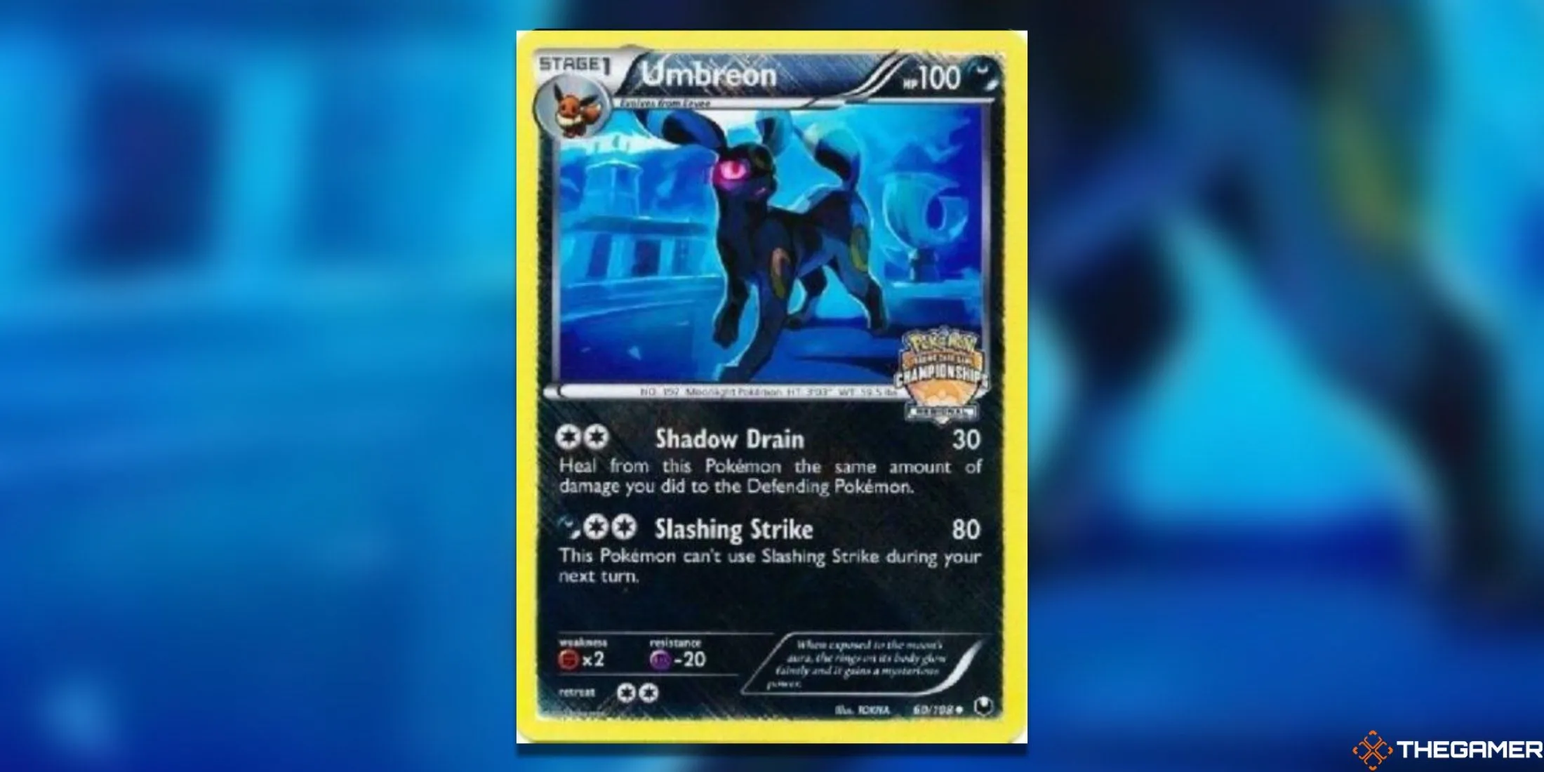 Thẻ bài Pokémon TCG Umbreon 60/108 phiên bản promo từ giải Regional Championship.