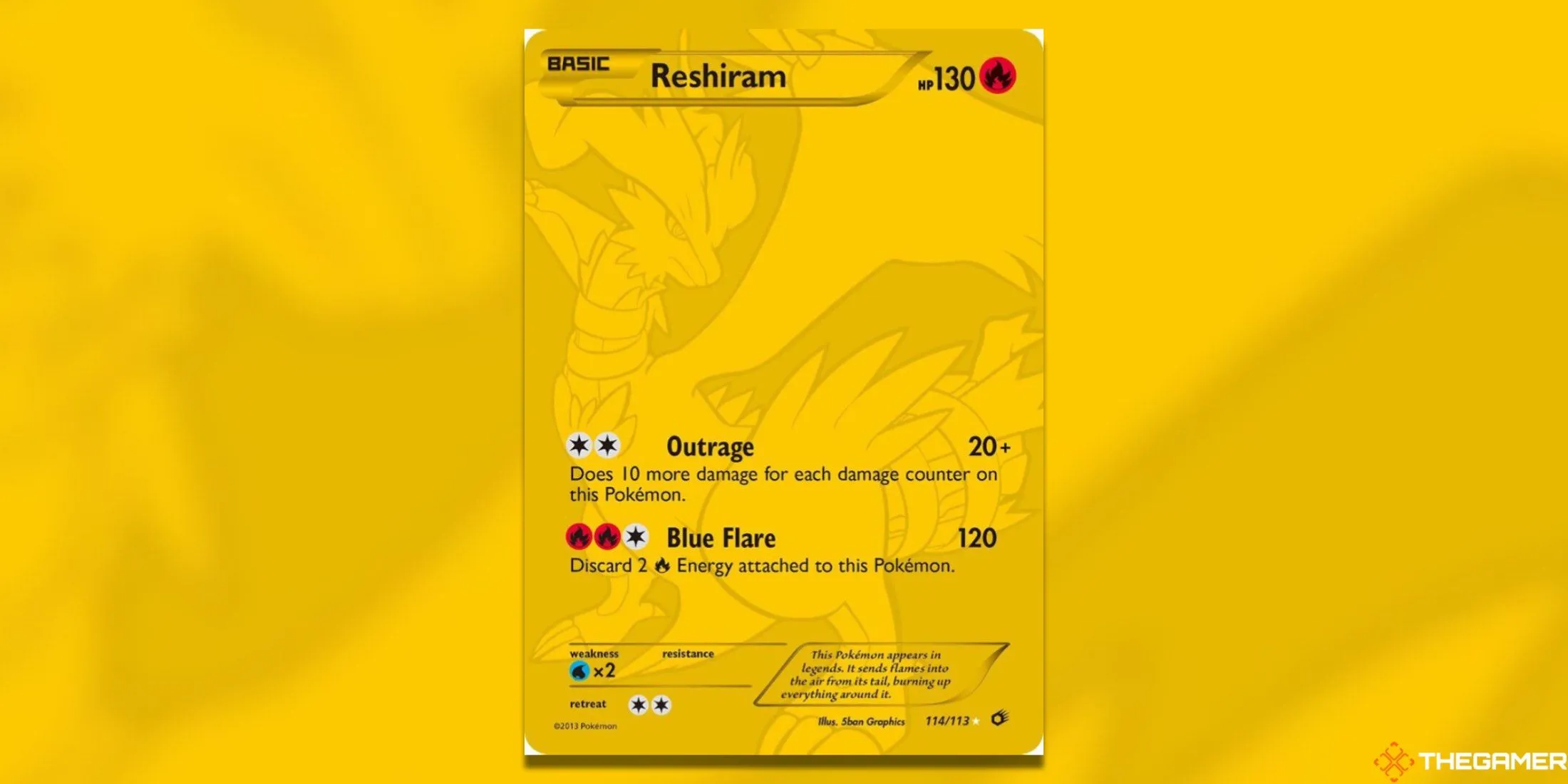 Thẻ bài Reshiram (Full Art Secret Rare) từ bộ Legendary Treasures trong Pokémon TCG.