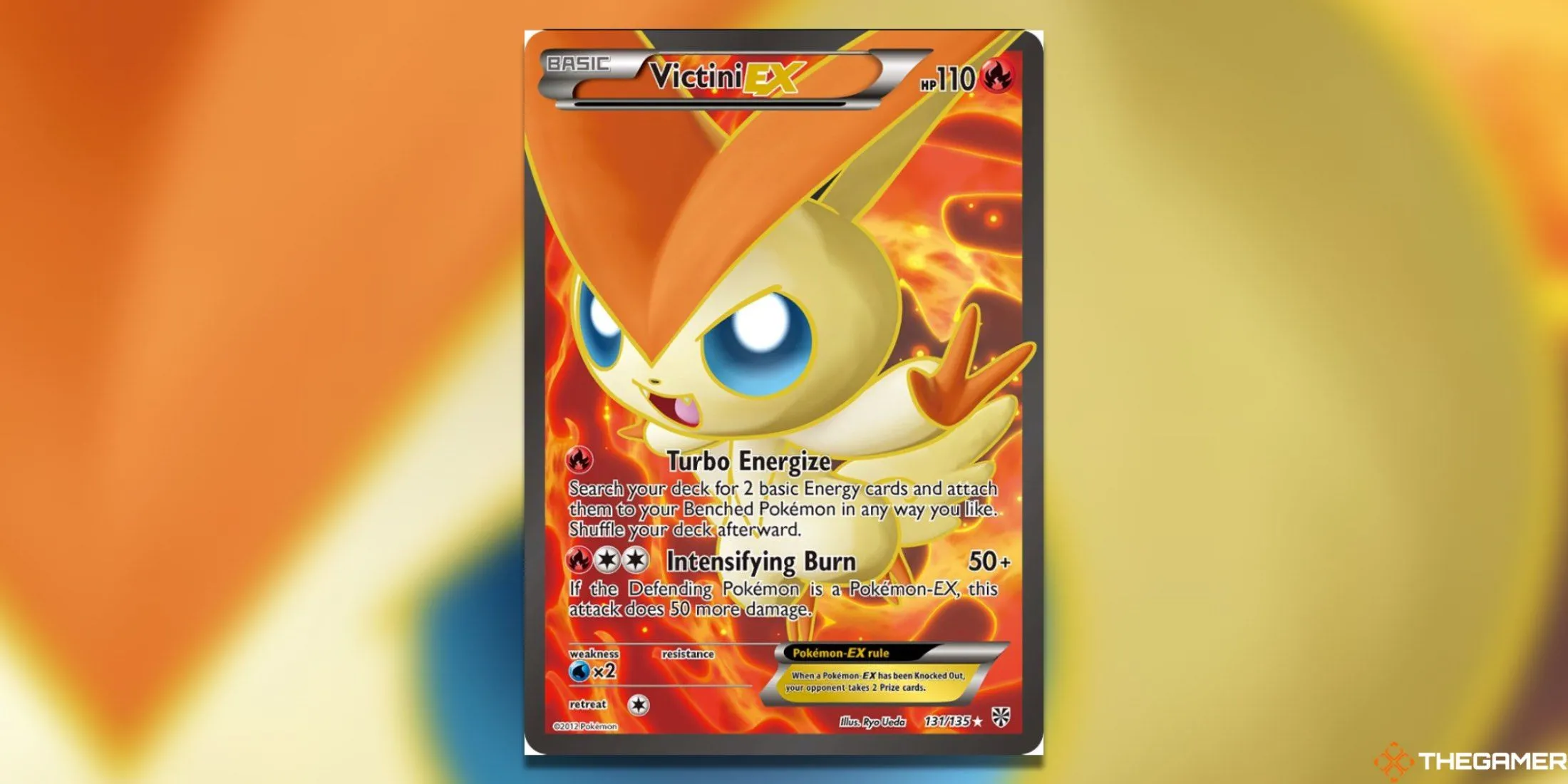Thẻ bài Victini EX (Full Art) từ bộ Plasma Storm trong Pokémon TCG.