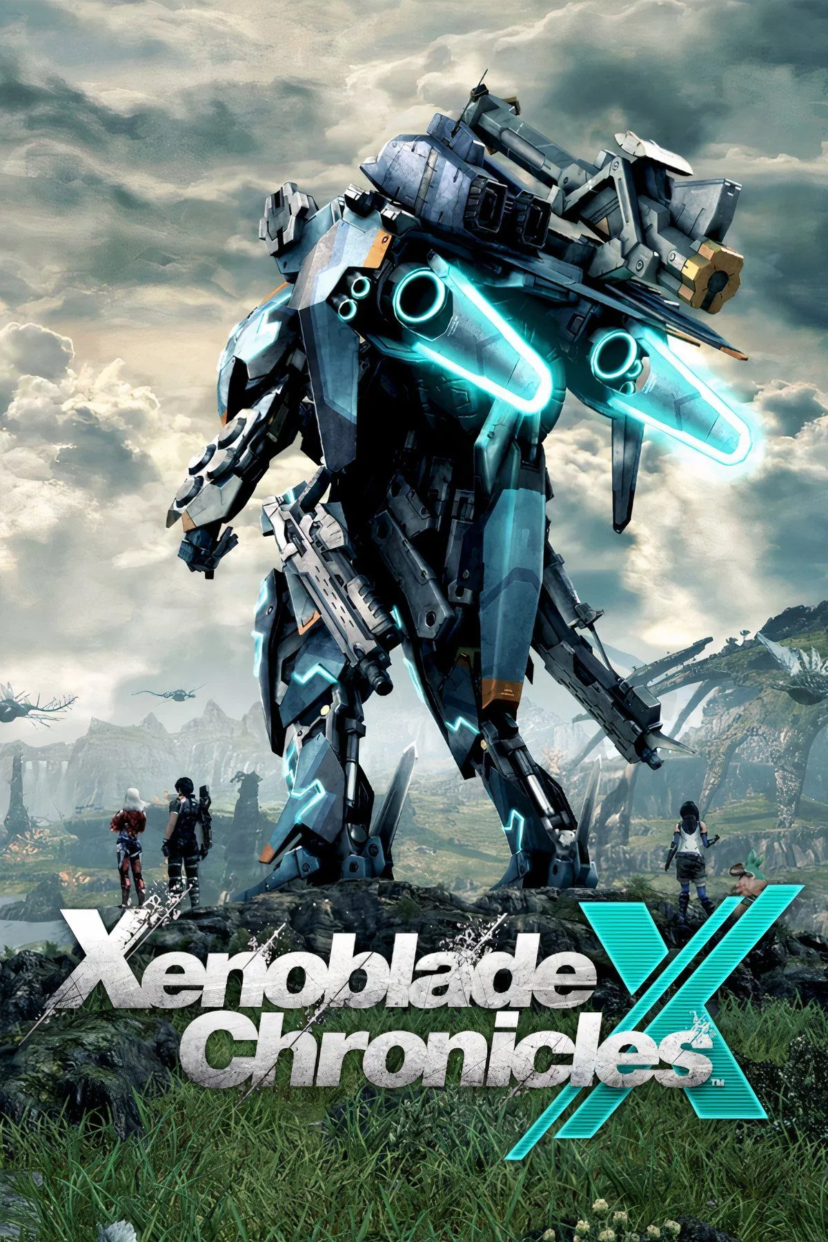 Thế giới rộng lớn của Xenoblade Chronicles X với Skell (robot chiến đấu) đang bay lượn, minh họa khả năng render tầm nhìn xa của engine độc quyền