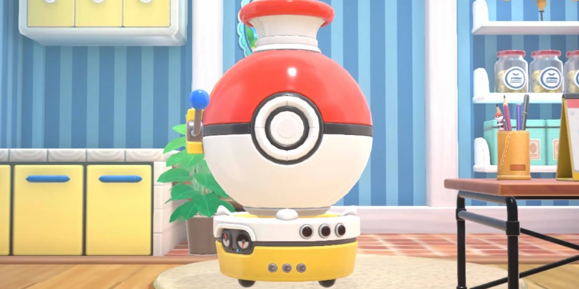 Thiết bị Plush-O-Matic hình Poke Ball khổng lồ, trung tâm chế tạo thú bông trong Pokemon Friends.