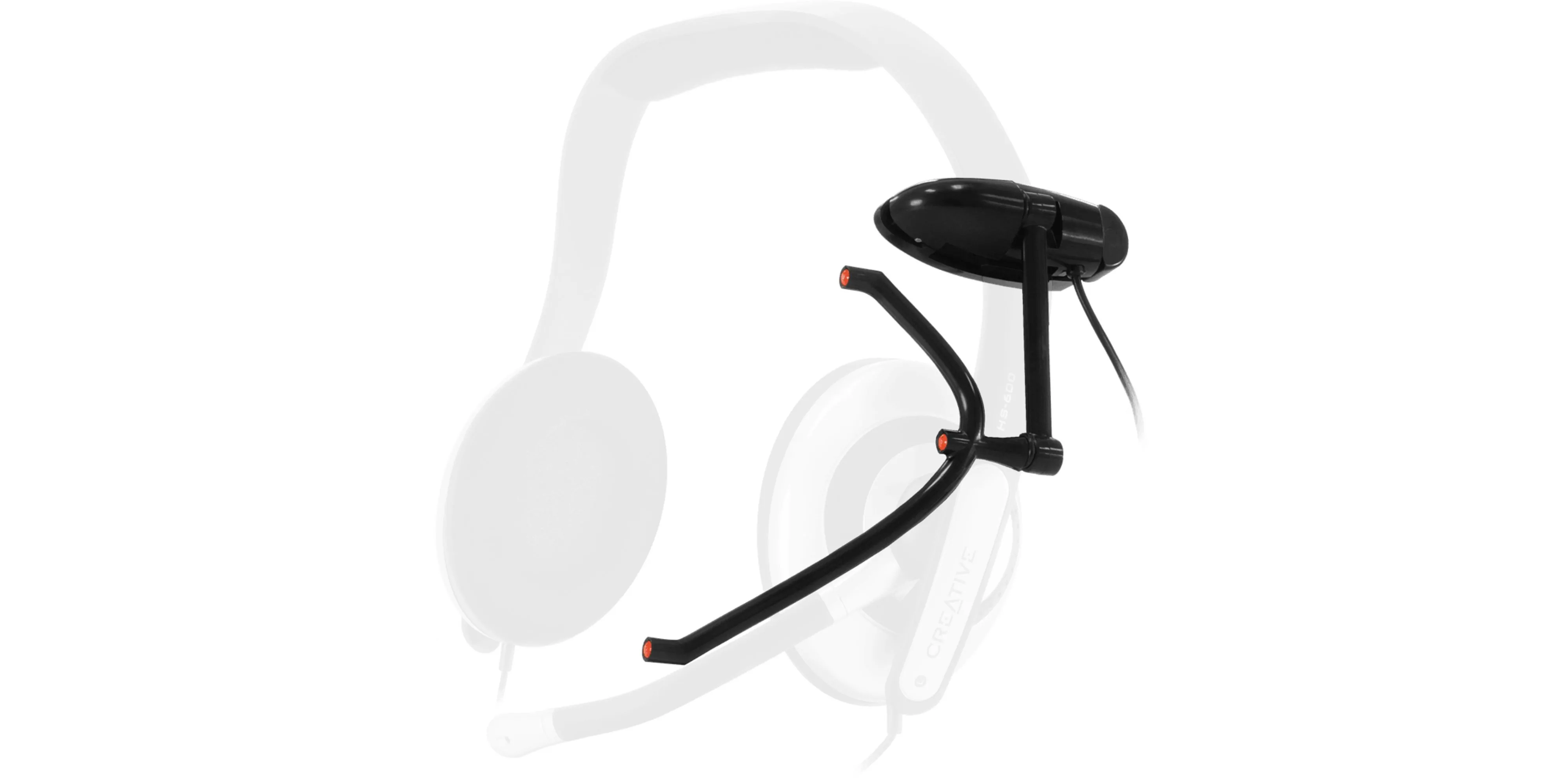 Thiết bị TrackIR TrackClip Pro gắn trên tai nghe, hỗ trợ theo dõi chuyển động đầu để điều khiển camera trong game PC.