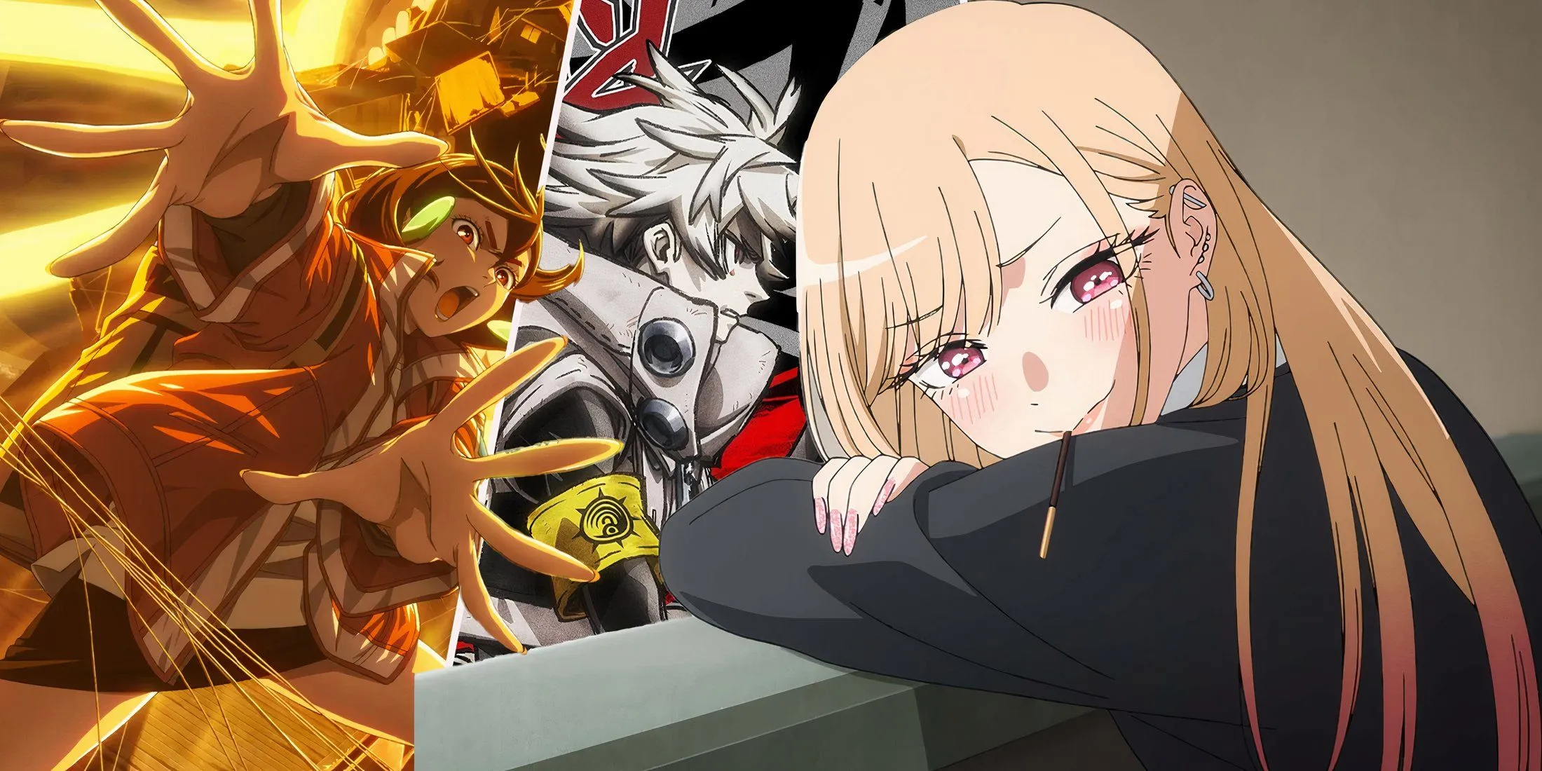 Tổng hợp các nhân vật nổi bật từ anime mùa Hè 2025 như Dandadan, My Dress-Up Darling và Gachiakuta, minh họa sự đa dạng thể loại và kỹ thuật đồ họa.