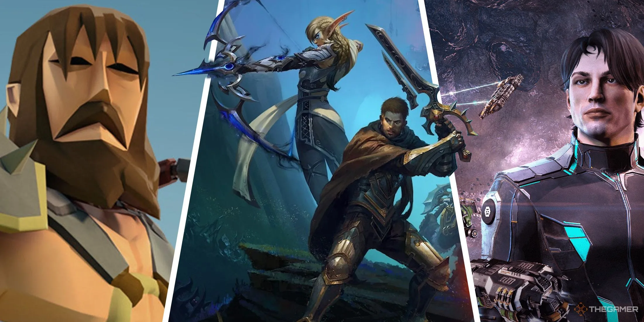 Tổng hợp hình ảnh gameplay từ các tựa game MMORPG huyền thoại như Old School Runescape, World of Warcraft và Eve Online, minh họa sự đa dạng của thể loại.