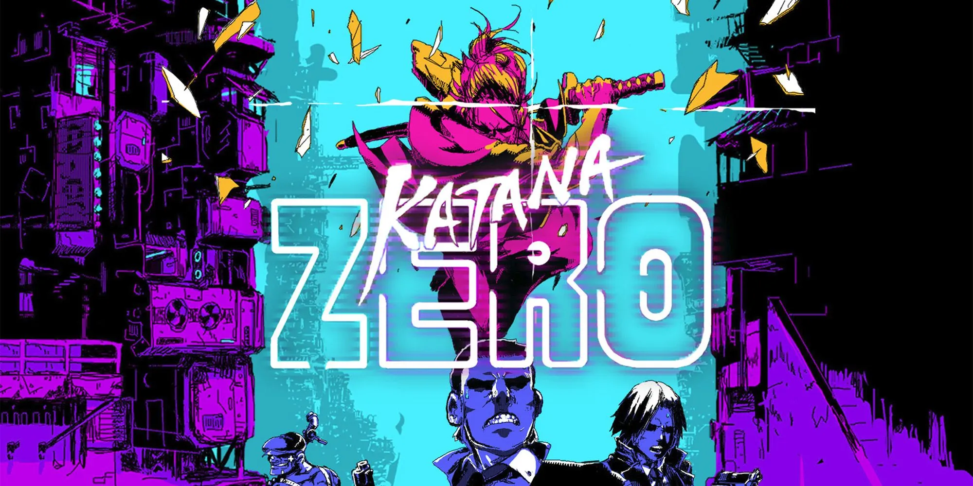 Zero tấn công nhóm kẻ thù bằng thanh kiếm của mình trong Katana Zero